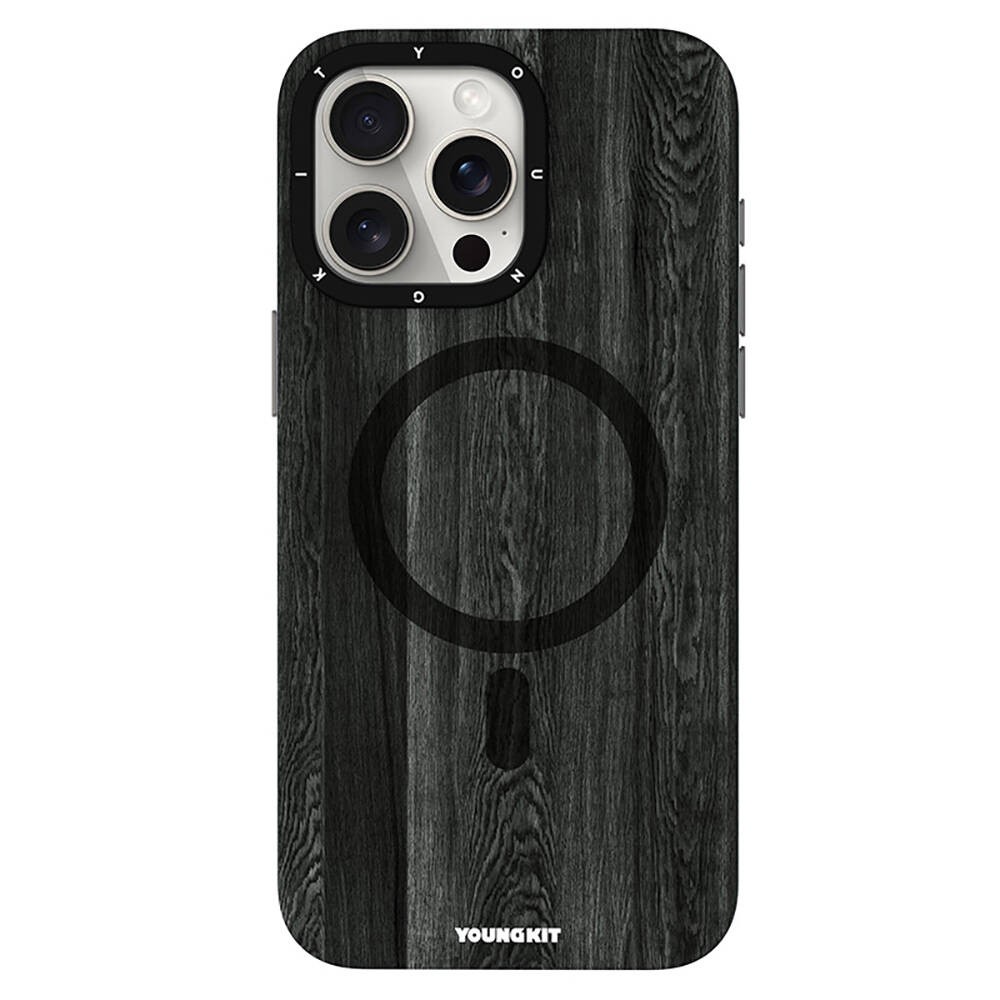 Apple iPhone 15 Pro Max Kılıf Magsafe Şarj Özellikli Sararmaya Dayanıklı Youngkit Wood Forest Serisi Kapak