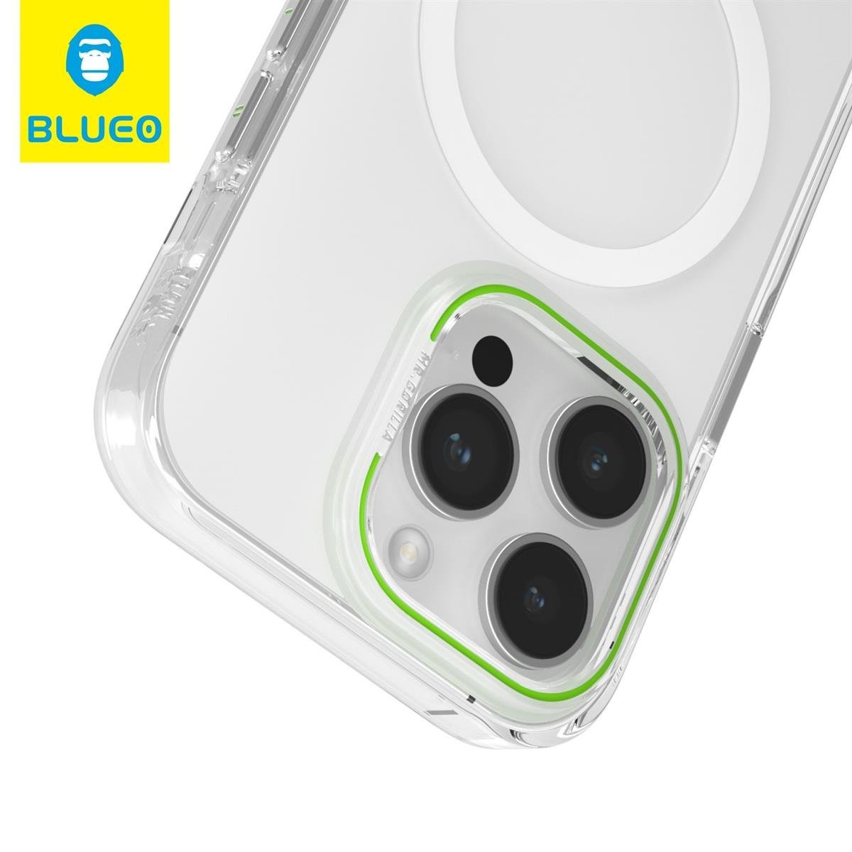 Blueo 14 Pro Max Uyumlu Yeşil B49 Ultra Clear Anti-Drop Magsafe Kılıf