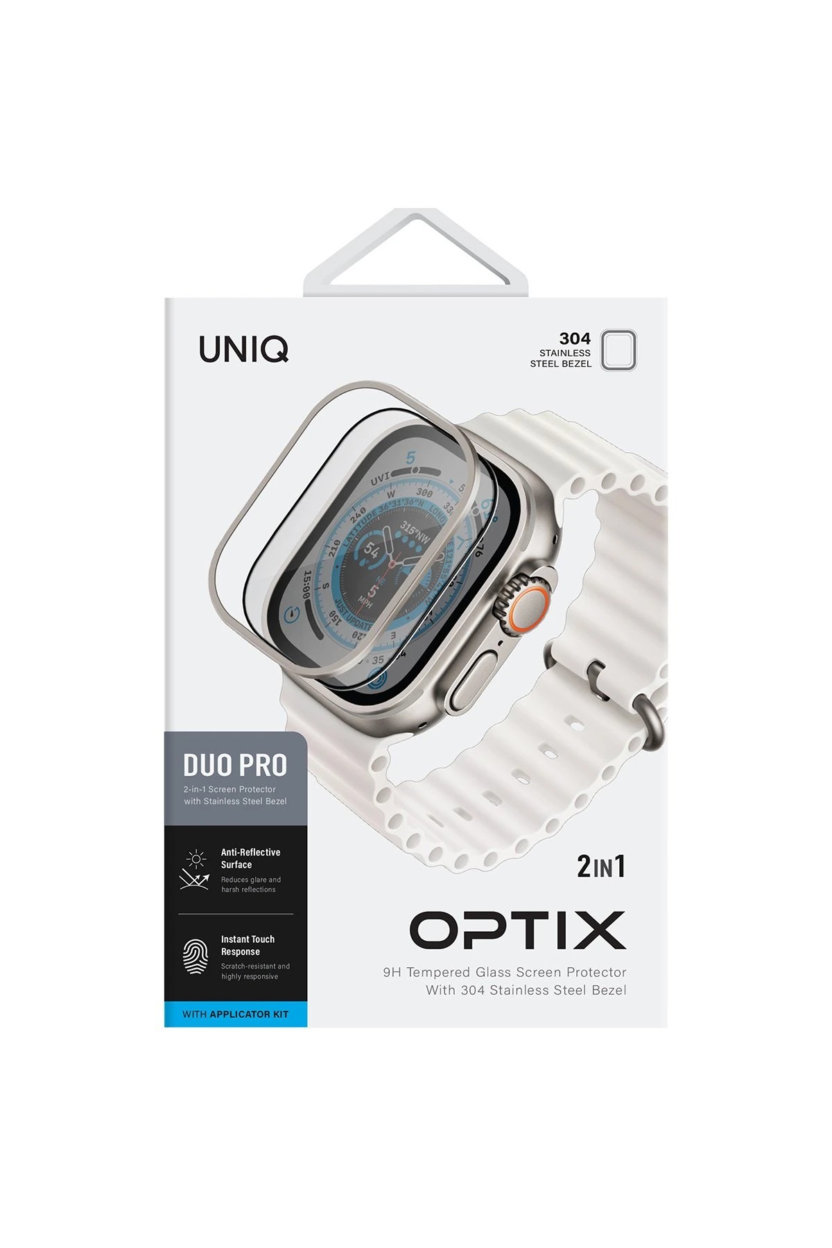 UNIQ Watch Ultra 49 mm Optix Duo Pro Anti Reflective Camlı Çelik Kasa Koruyucu 