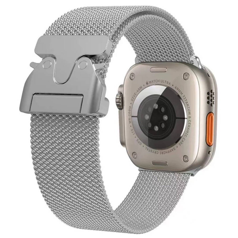 Apple Watch 42/44/45/46/49mm SW Metal Hasır Kordon - Gümüş