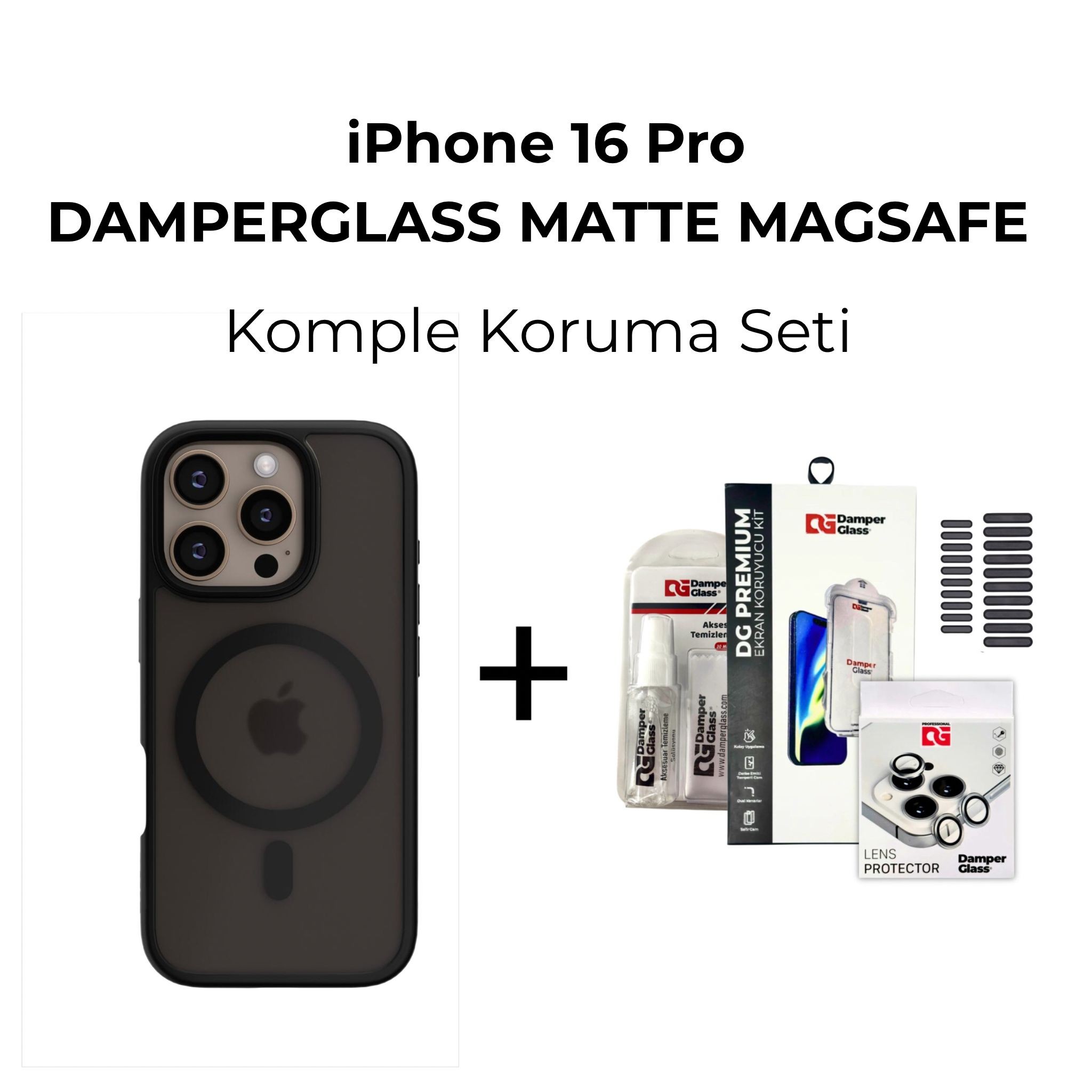 DamperGlass Premium Matte Magsafe Komple Koruma Kombini - iPhone 16 Pro 