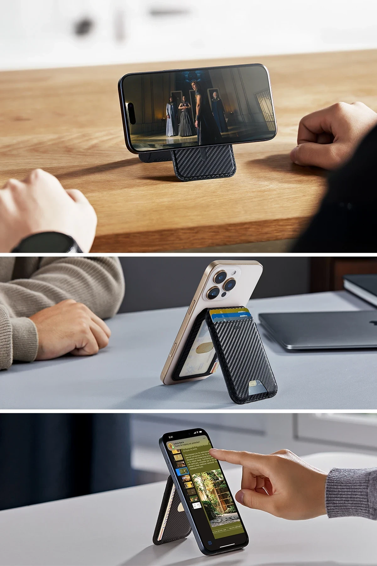 ESR HaloLock Vegan Deri Magsafe Stant Özellikli Karbon Kartlık 