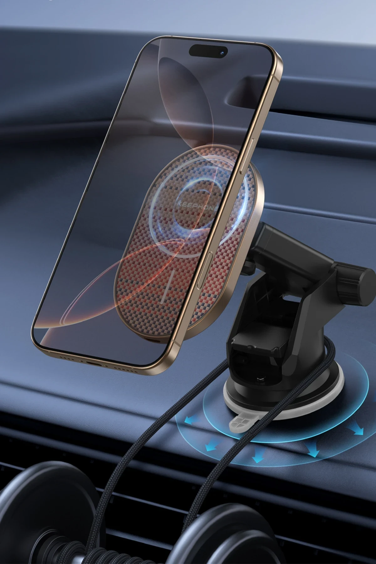 Keephone Kevlar Seanova 2in1 360 Derece Ayarlanabilir 15W Kablosuz Şarj Destekli Manyetik Magsafe Telefon Tutucu