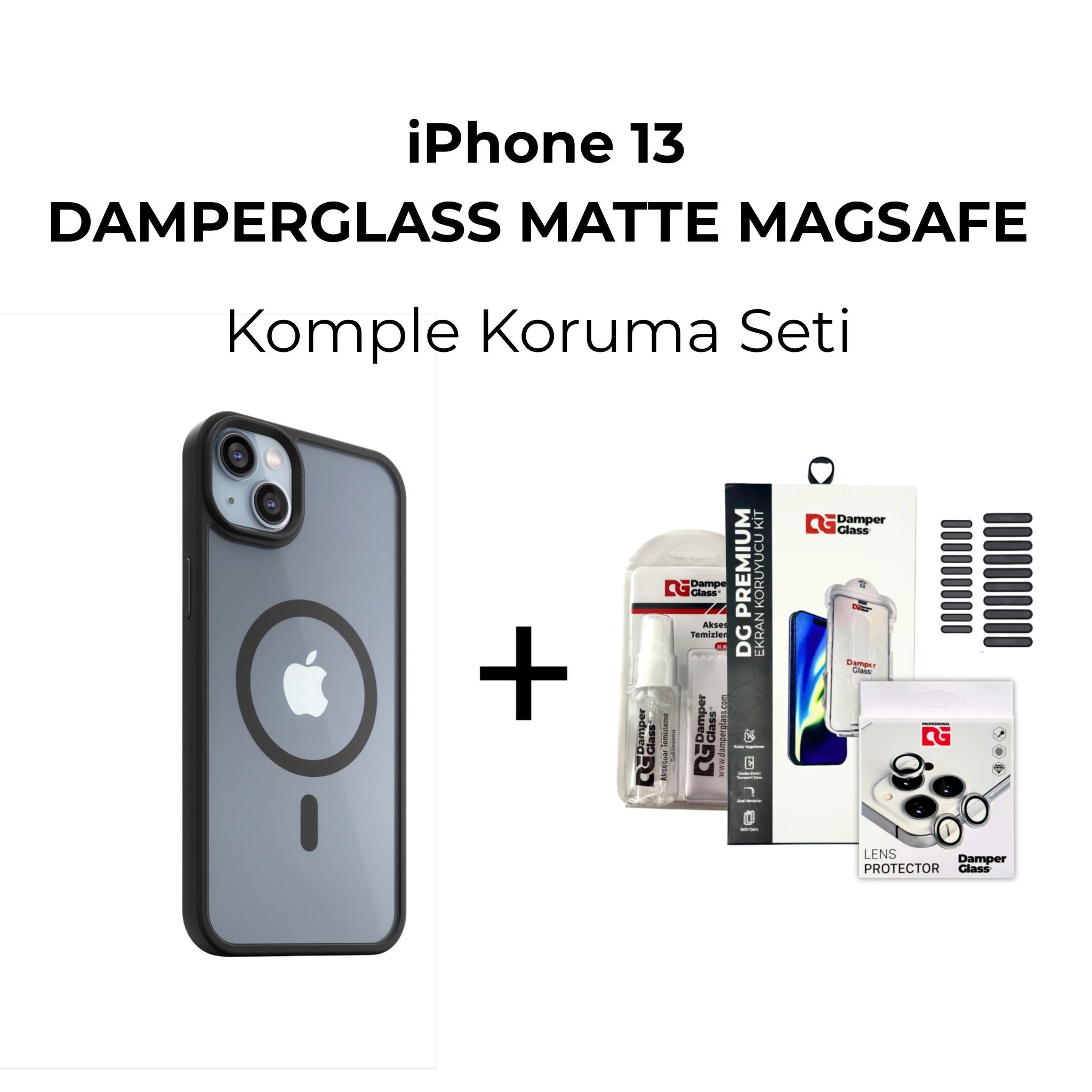 DamperGlass Premium Matte Magsafe Komple Koruma Kombini - iPhone 13