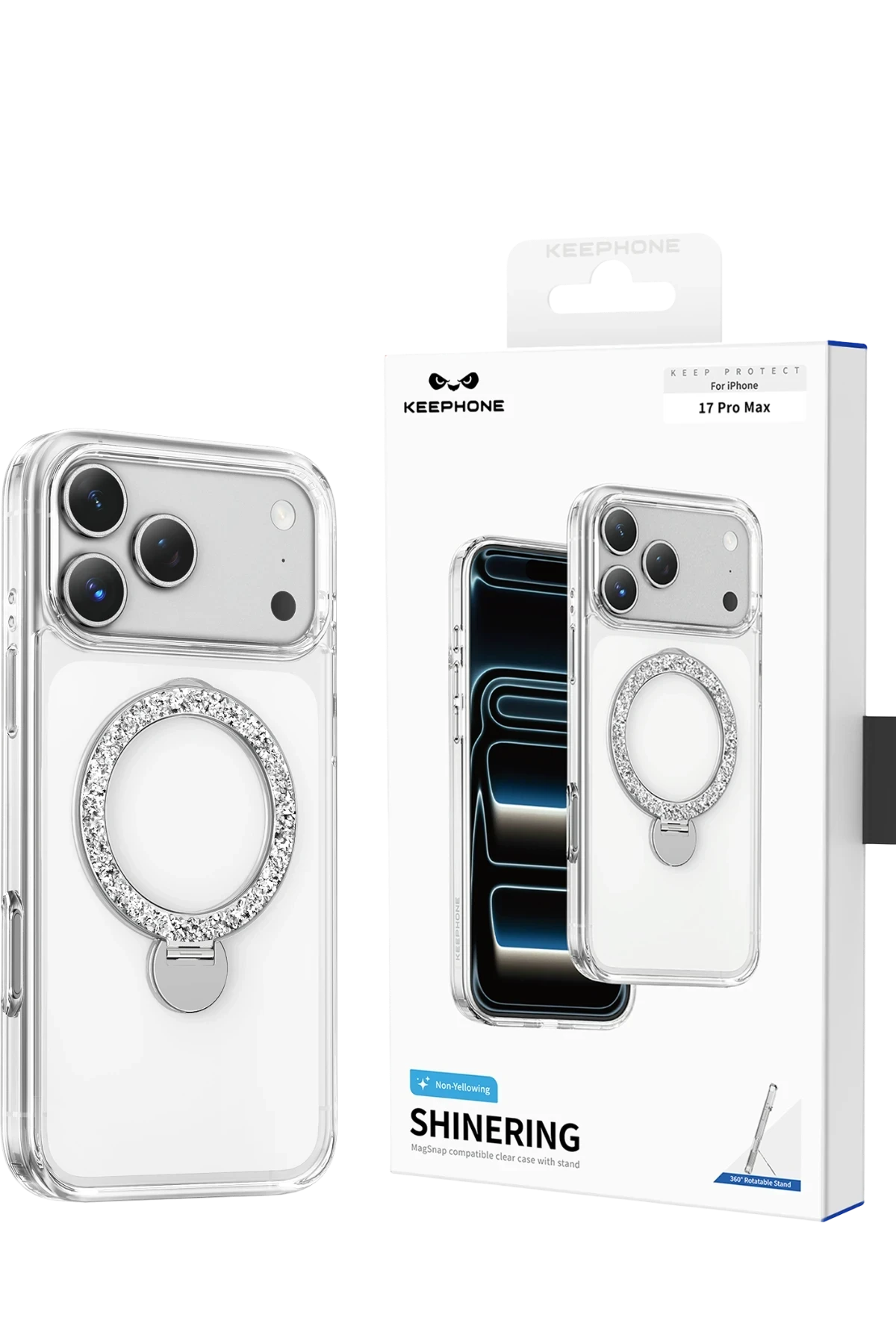 Keephone Crystal Taşlı 360 Magsafe Standlı Kapak - iPhone 17 Pro