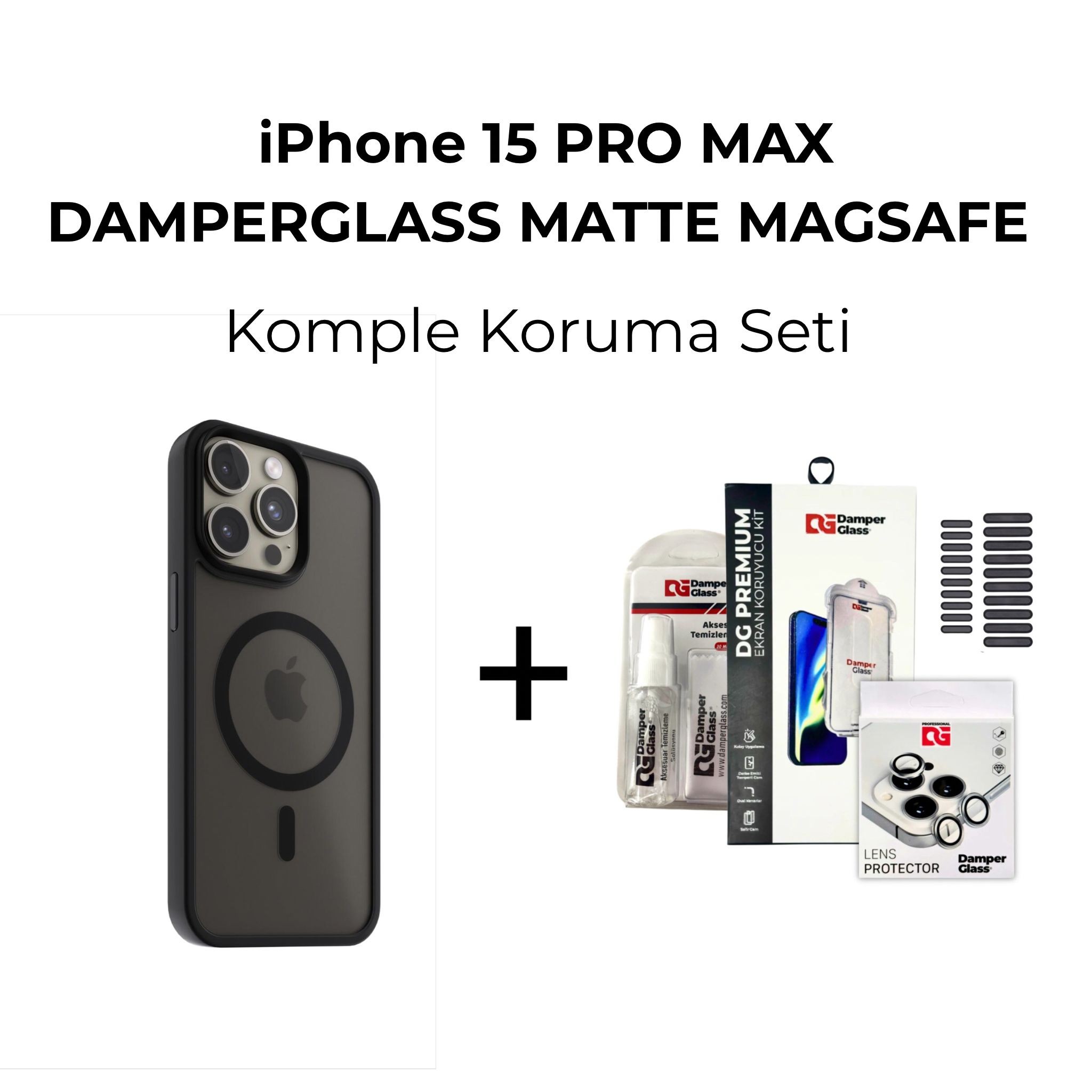 DamperGlass Premium Matte Magsafe Komple Koruma Kombini - iPhone 15 Pro Max