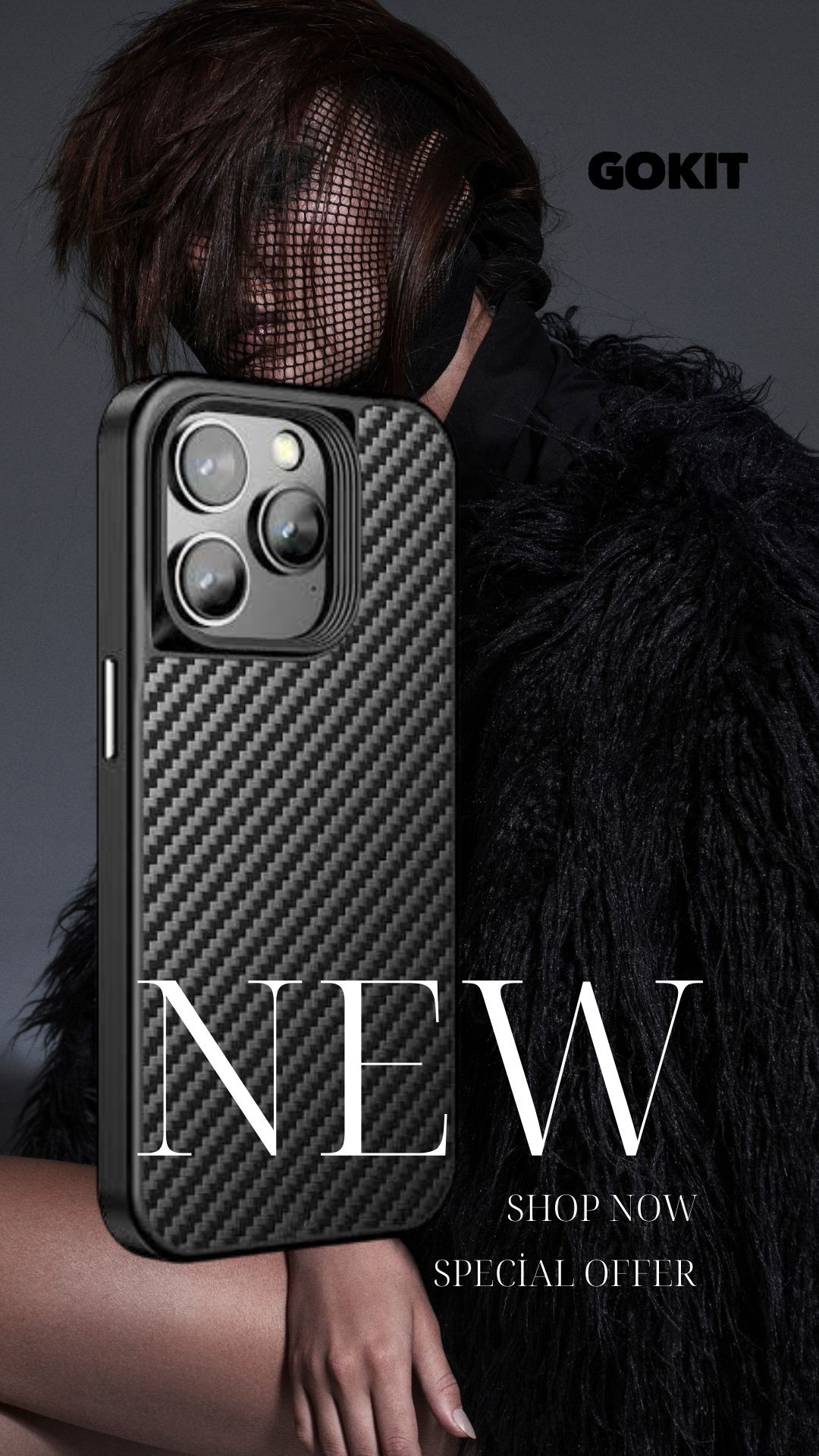 Gokit Karbon Kevlar 600D Extreme Serisi Kılıf for iPhone 15 Pro