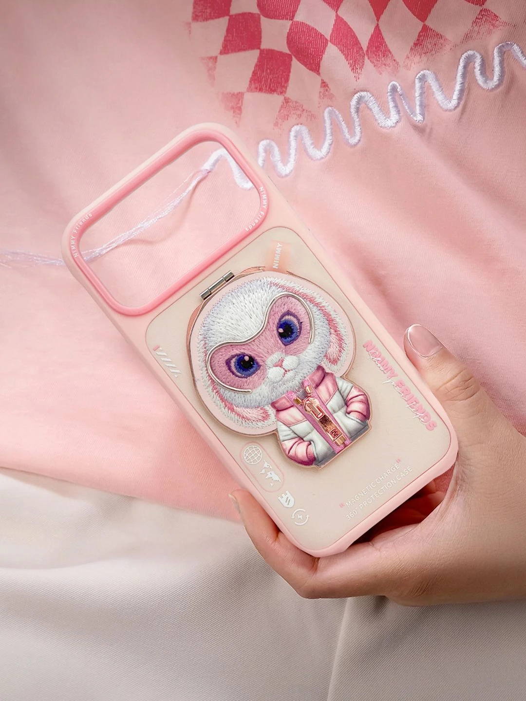 Nimmy MagSafe Özellikli Pembe Tavşan Aparatlı Cool And Cute 2.0 Telefon Kılıfı - iPhone 17 Pro