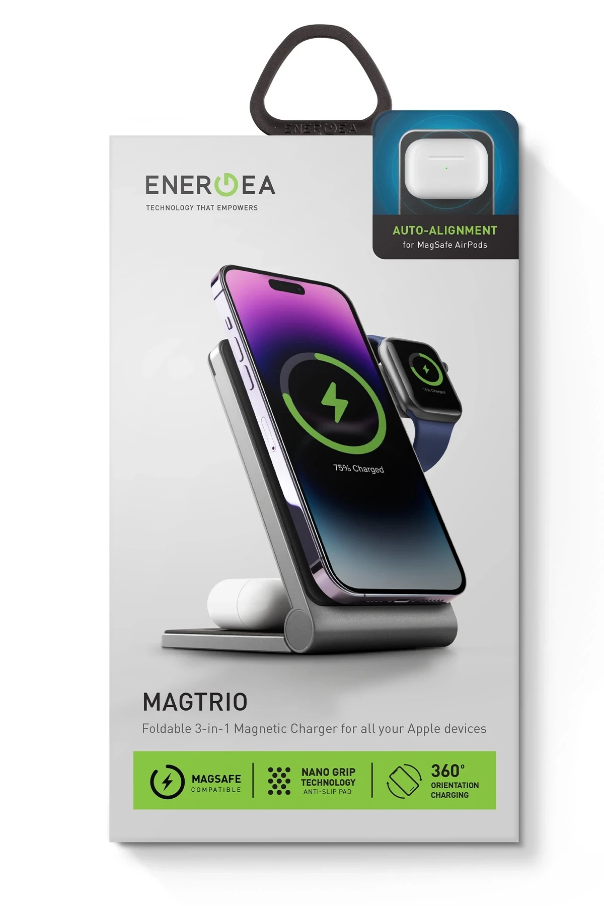 Energea MagTrio 3in1 Katlanabilir 15W Telefon Saat Airpods Masaüstü Hızlı Şarj Standı