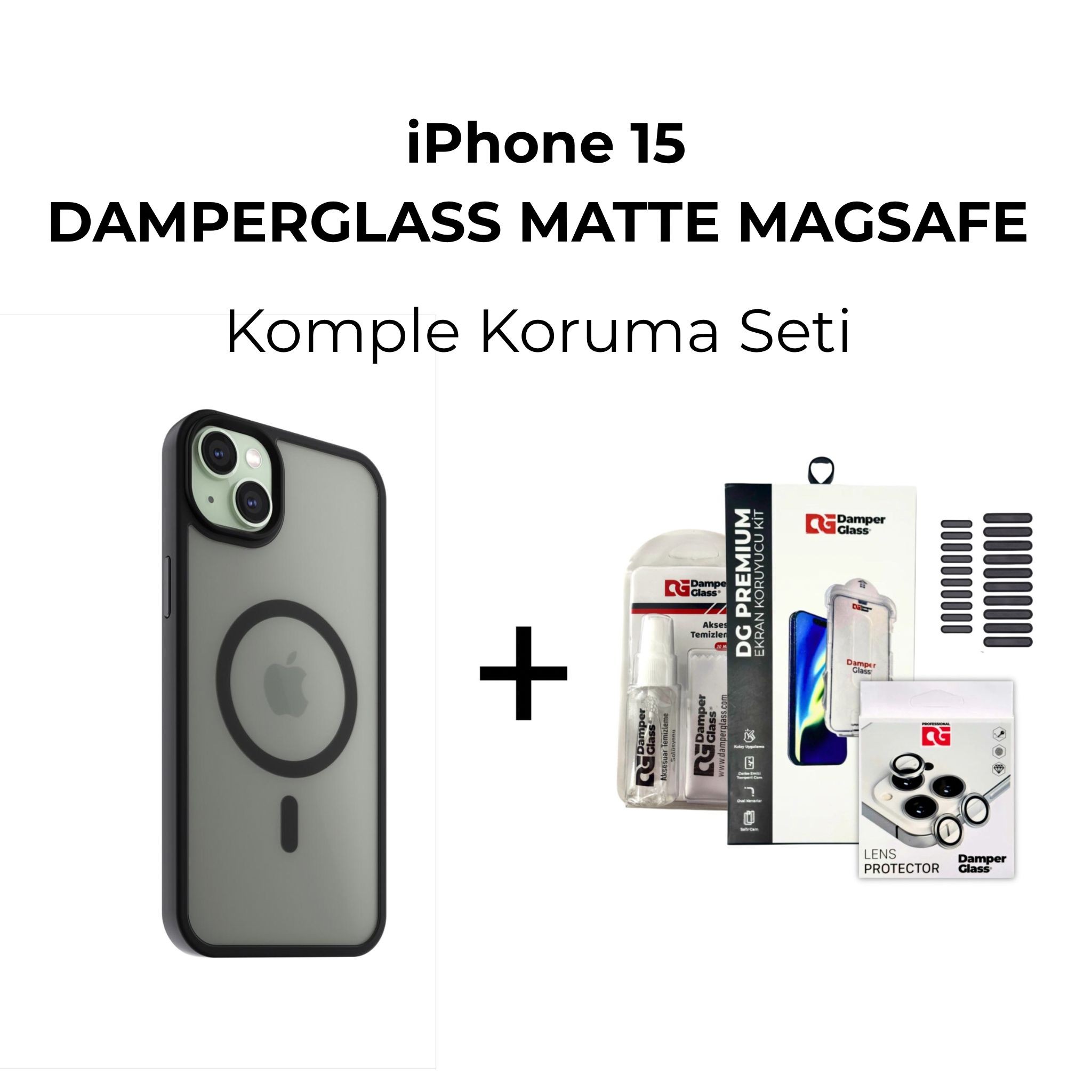 DamperGlass Premium Matte Magsafe Komple Koruma Kombini - iPhone 15