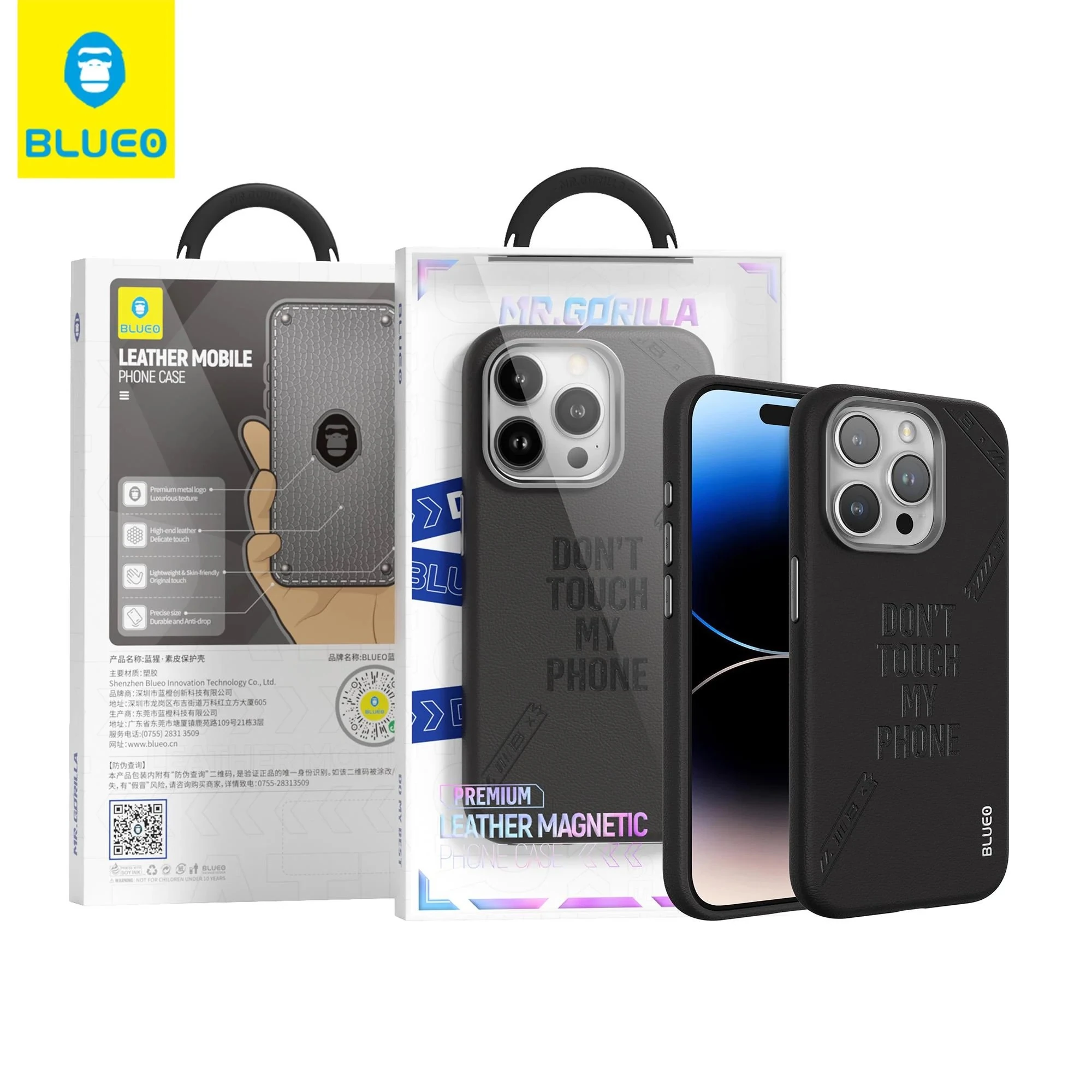 Blueo 14 Pro Max Uyumlu Siyah Premium Deri Magsafe Kılıf