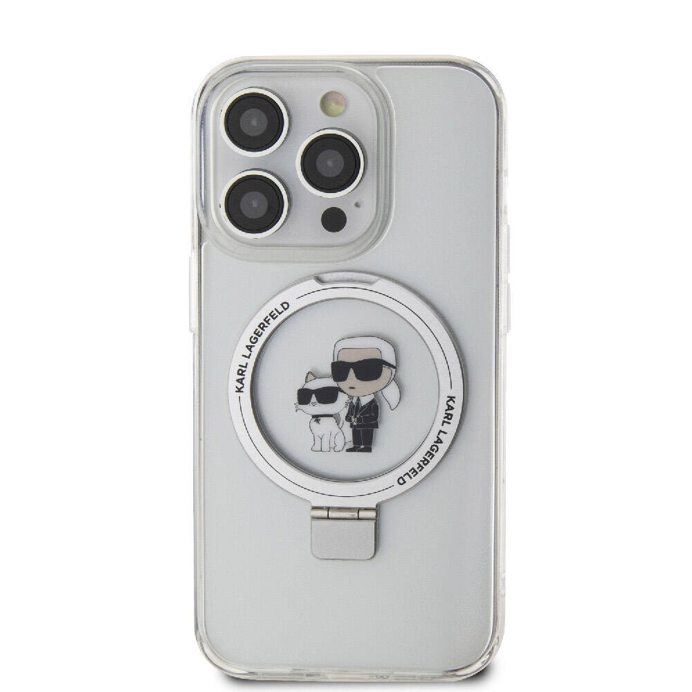 Apple iPhone 15 Pro Max Kılıf Karl Lagerfeld Orjinal Lisanslı Magsafe Şarj Özellikli K&C İkonik Baskılı Ring Standlı Kapak