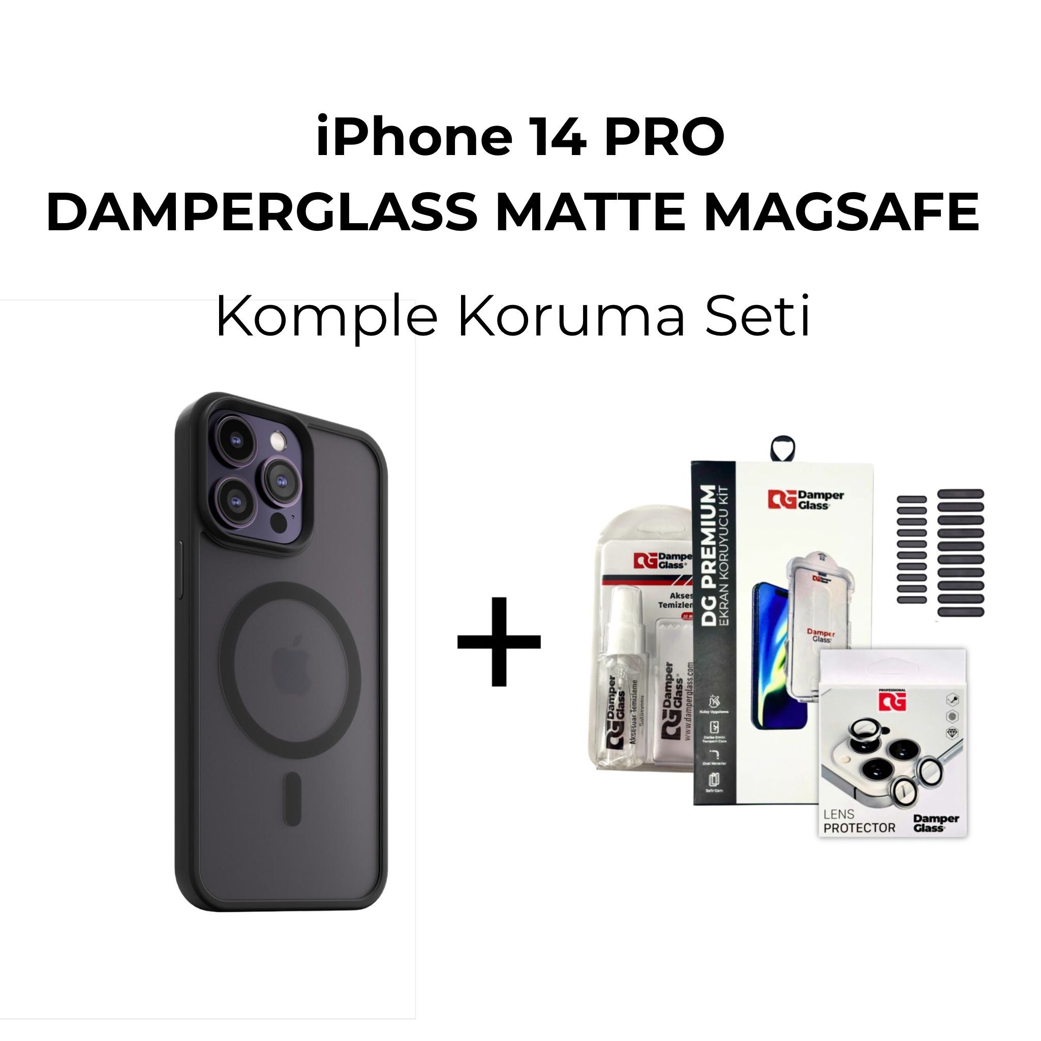 DamperGlass Premium Matte Magsafe Komple Koruma Kombini - iPhone 14 Pro