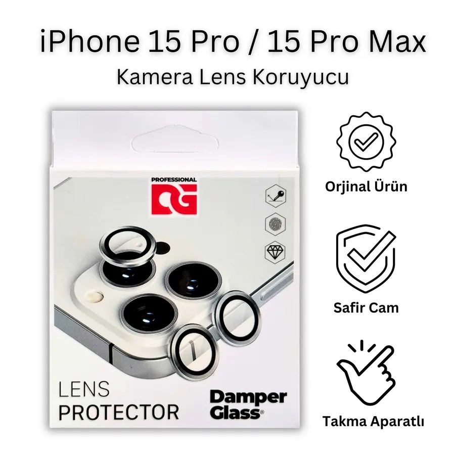 DamperGlass Turuncu Saphire Lens Koruyucu for iPhone 15 Pro / 15 Pro Max