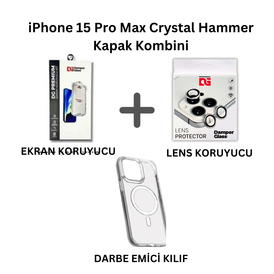 iPhone 15 Pro Max DamperGlass Crystal Hammer Serisi Kılıf Kombini