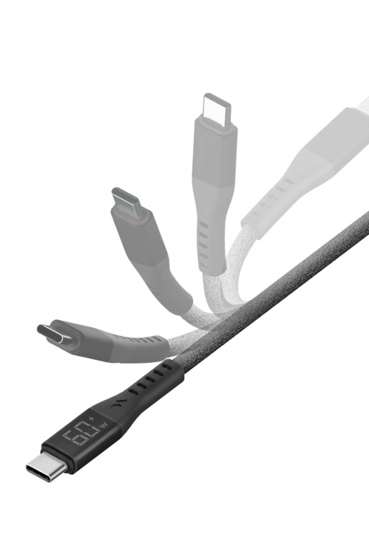 Energea Flow 1.5M 60W Dijital Göstergeli Type-C to Lightning PD Hızlı Şarj Kablo - Siyah