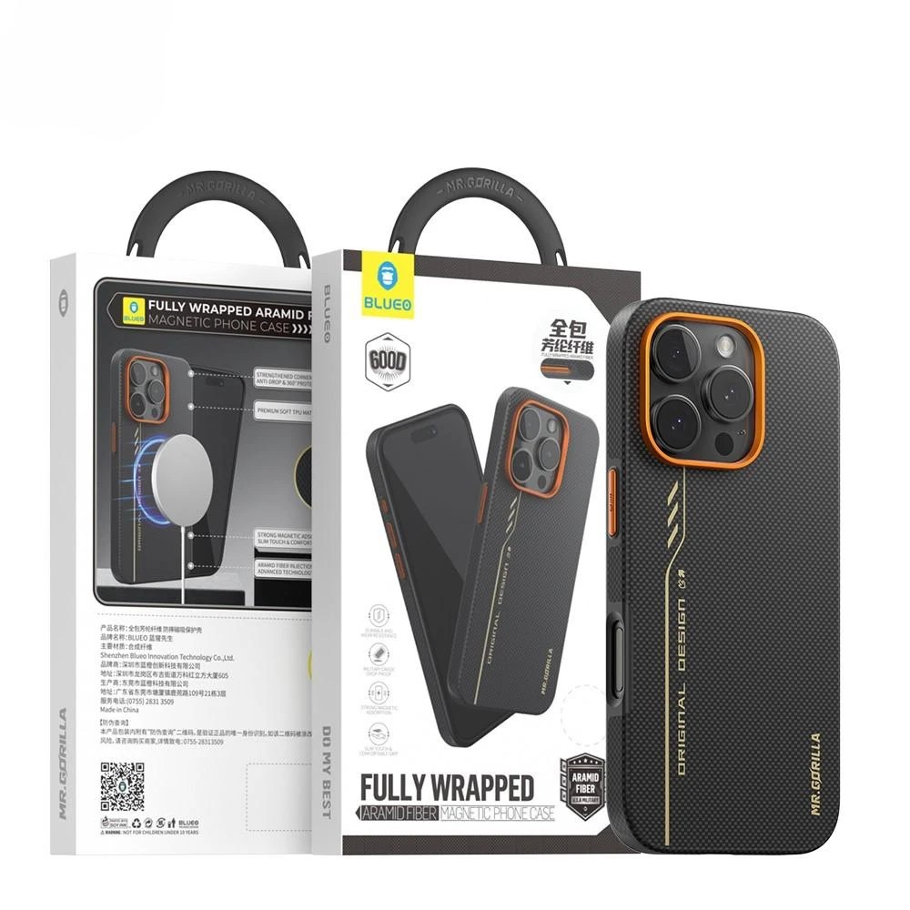 Blueo Turuncu 2024 Pro Aramid Fiber Magnetic 600D Kılıf for iPhone 16 Pro Max