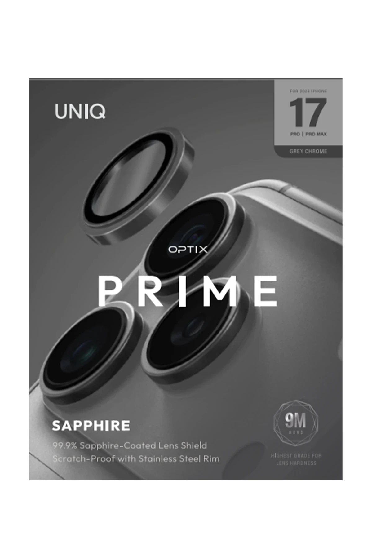 Uniq iPhone 17 Pro / 17 Pro Max Optix Çelik Çerçeveli Sapphire Kamera Lens Koruyucu