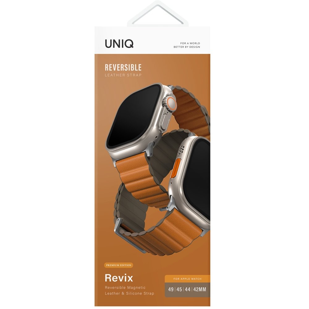 Uniq Watch 38mm/40mm/41mm Revix Premium Reversible Manyetik Kordon - Turuncu-Haki