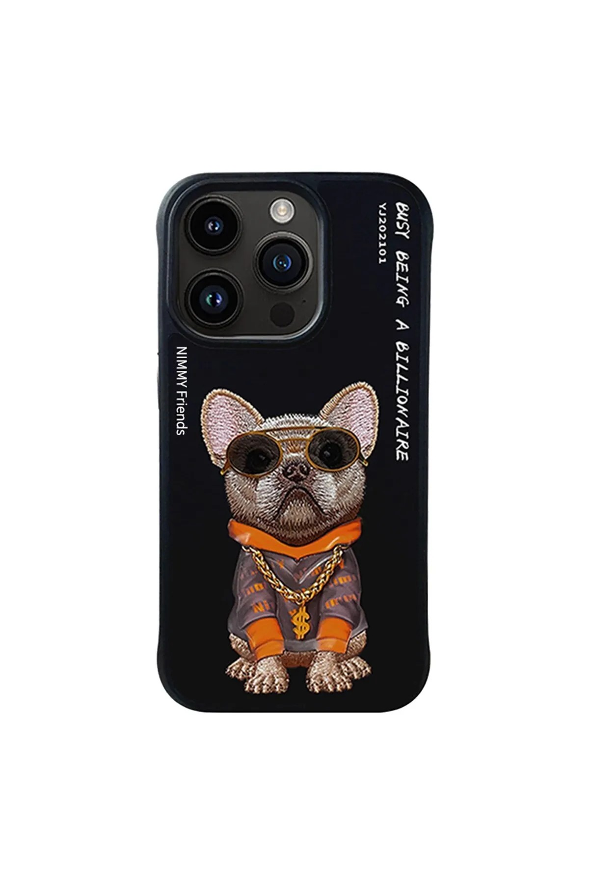 Nimmy iPhone 15 Pro Max Uyumlu Dog Serisi Nakış işlemeli Gözlük Detaylı Kılıf