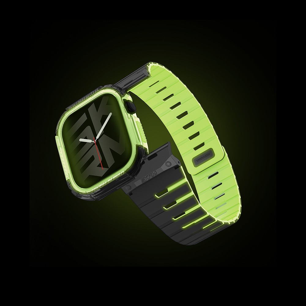 Apple Watch 10 46mm Skinarma Nightglow Atom TPU Kasa Koruyucu + Gemini Silikon Kordon