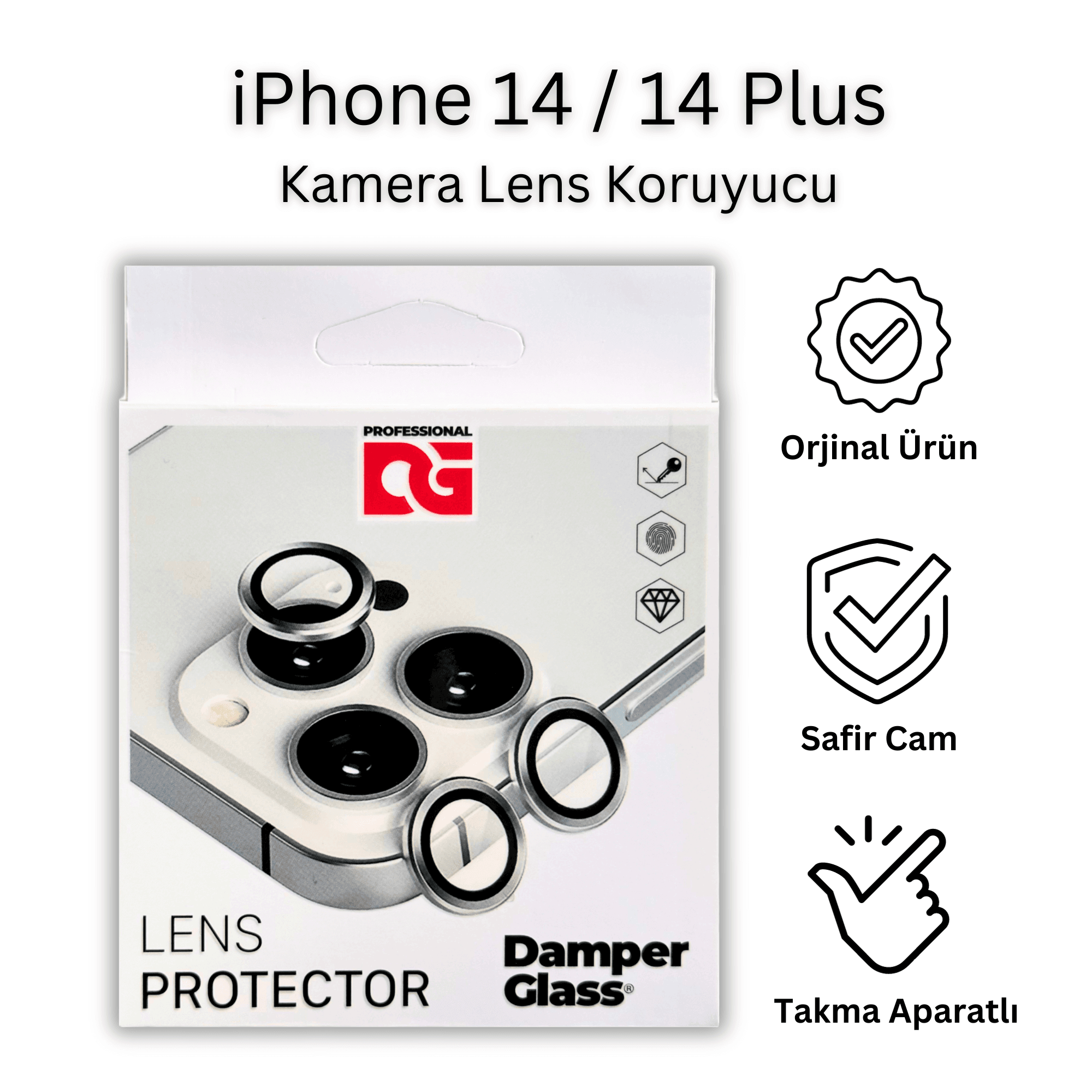 iPhone 14 / 14 Plus Uyumlu Safir Kamera Lens Koruyucu