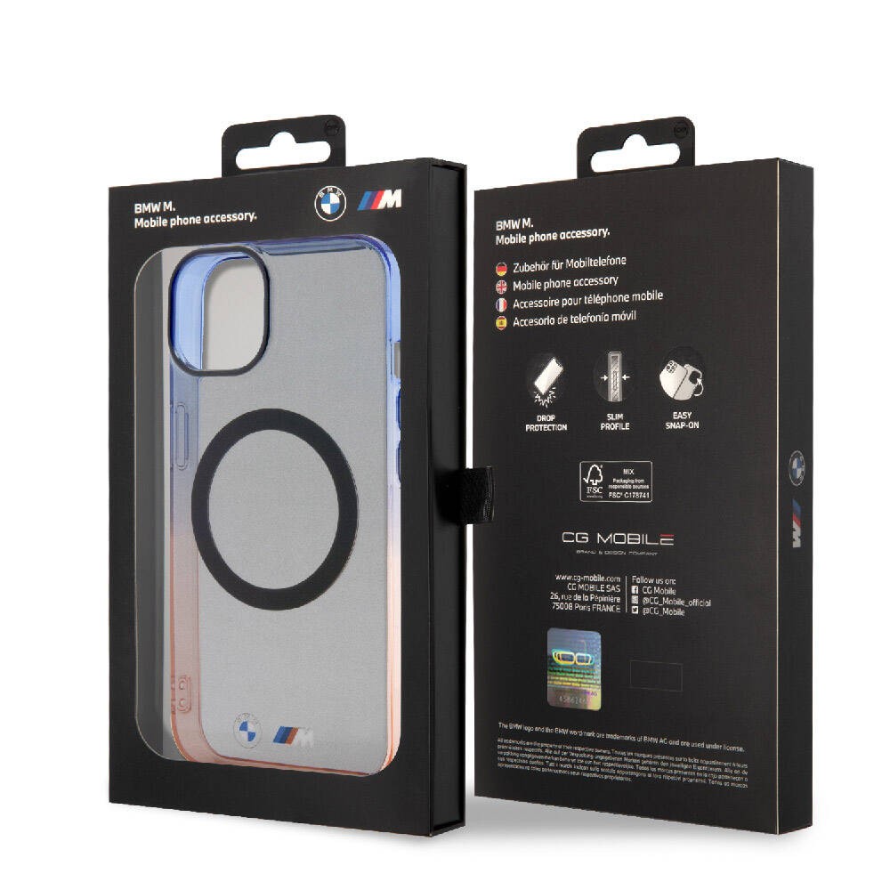 Apple iPhone 15 Plus Kılıf BMW Magsafe Şarj Özellikli Transparan Renkli Çerçeveli Orjinal Lisanslı Kapak