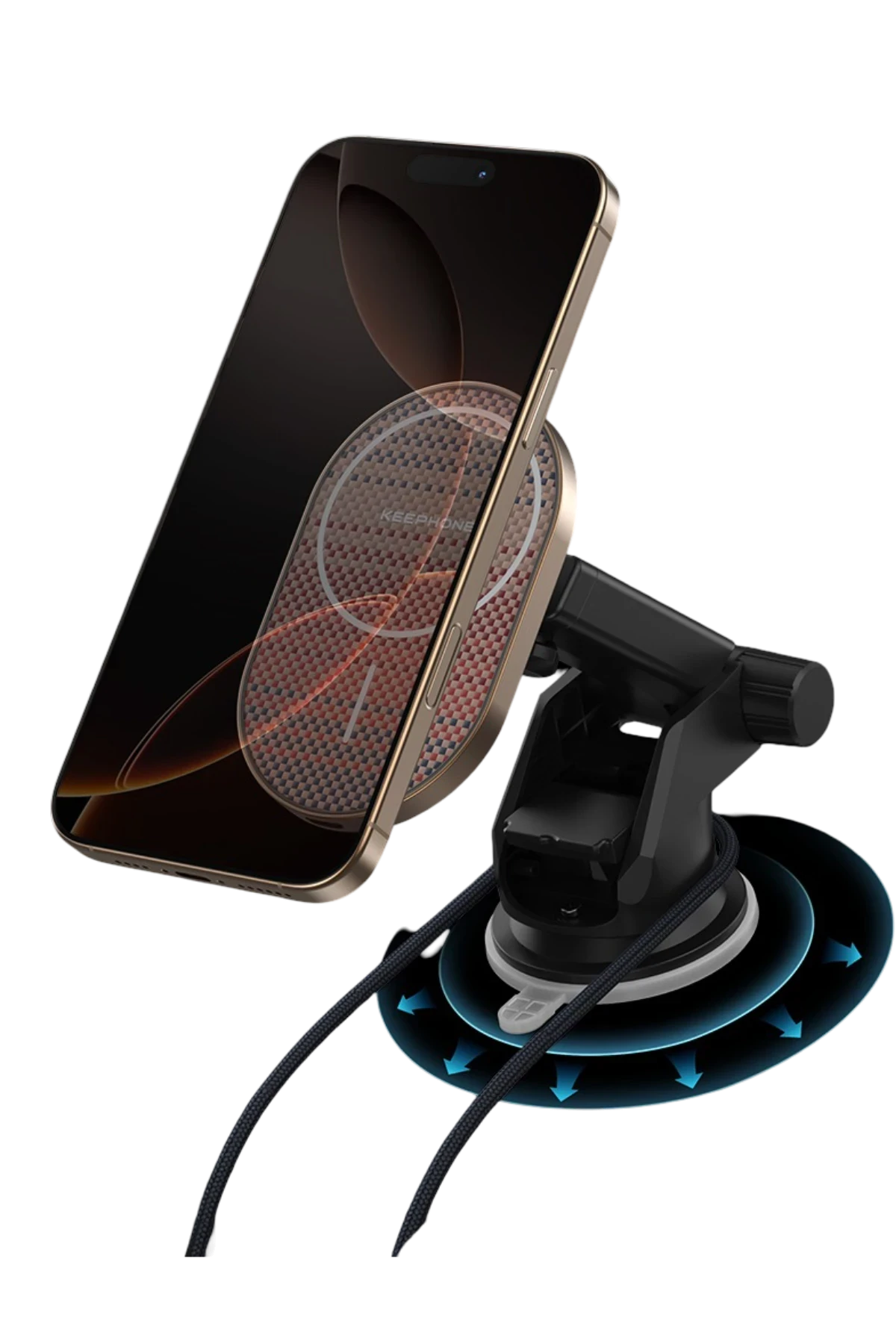 Keephone Kevlar Seanova 2in1 360 Derece Ayarlanabilir 15W Kablosuz Şarj Destekli Manyetik Magsafe Telefon Tutucu