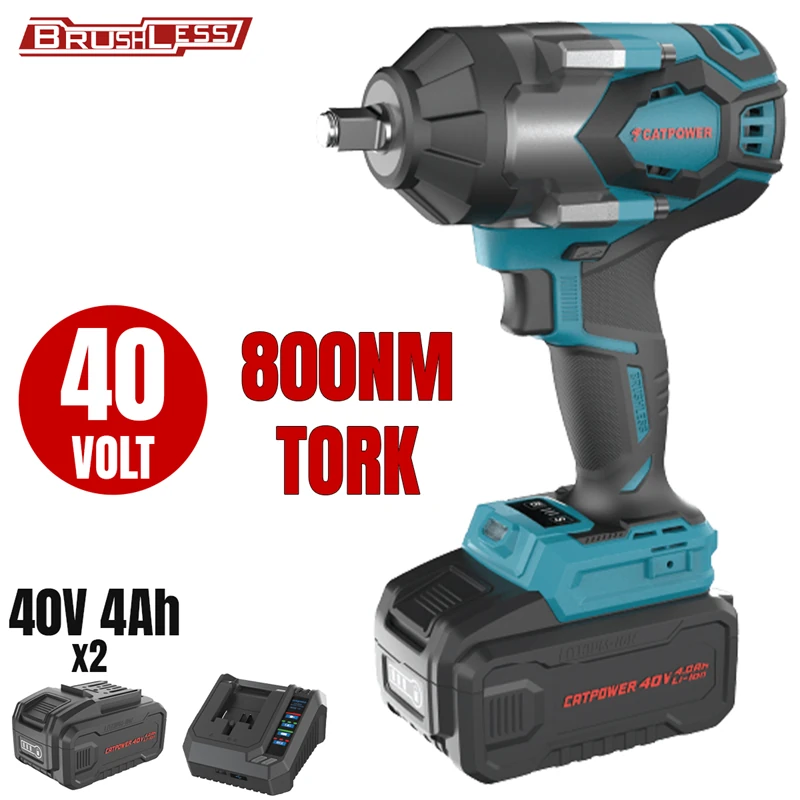 KÖMÜRSÜZ AKÜLÜ SOMUN SIKMA 1/2'' Lİ-İON 40V +( 4.0 ah AKÜ 2 ADET)+(Hızlı Şarj Cihazı)