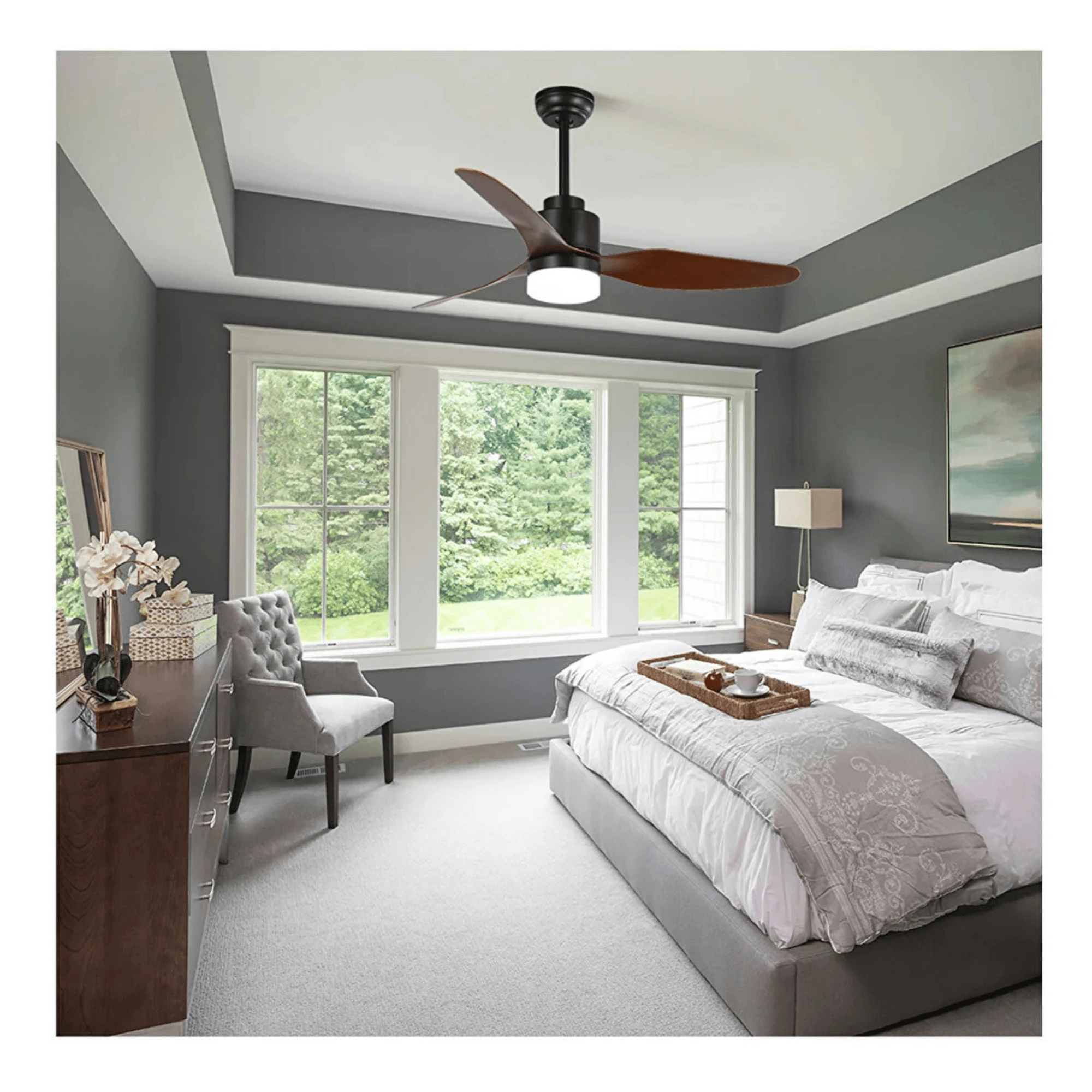 WOODY Tavan Vantilatörü 117 cm 3 Kanat LED