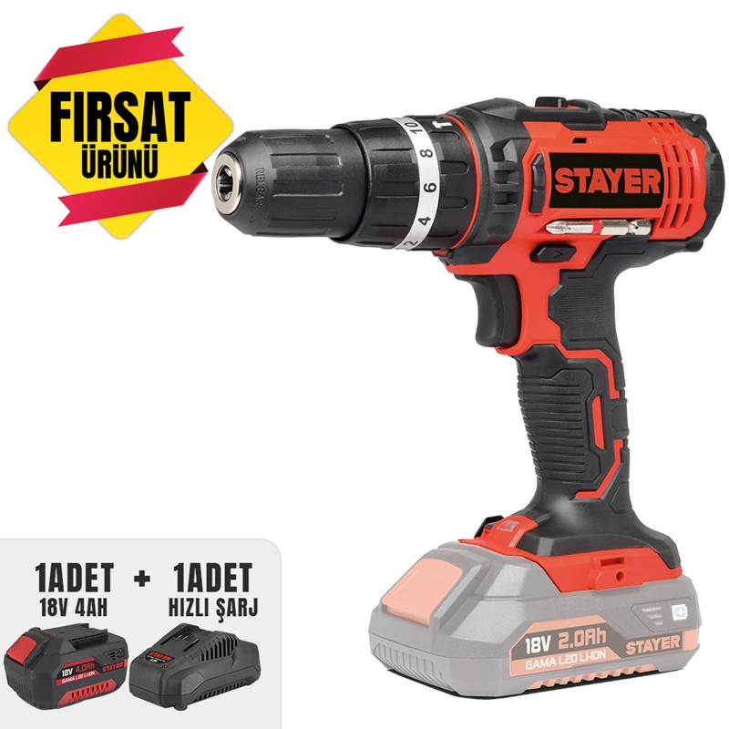 KÖMÜRSÜZ AKÜLÜ DARBELİ VİDALAMA 18V Li-ion 2.0Ah +(YS-12577-4 AH AKÜ)+(YS-12578-ŞARJ CİHAZI)