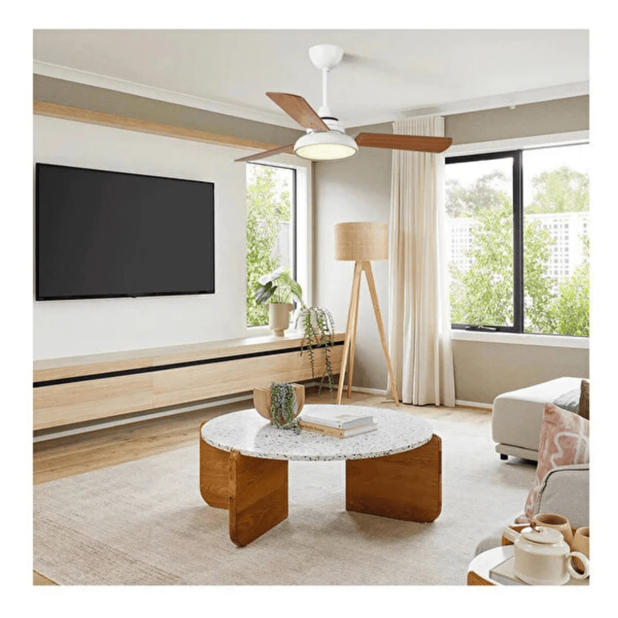 3 Kanatlı Led Işıklı Mat Beyaz 107Cm Tavan Vantilatörü