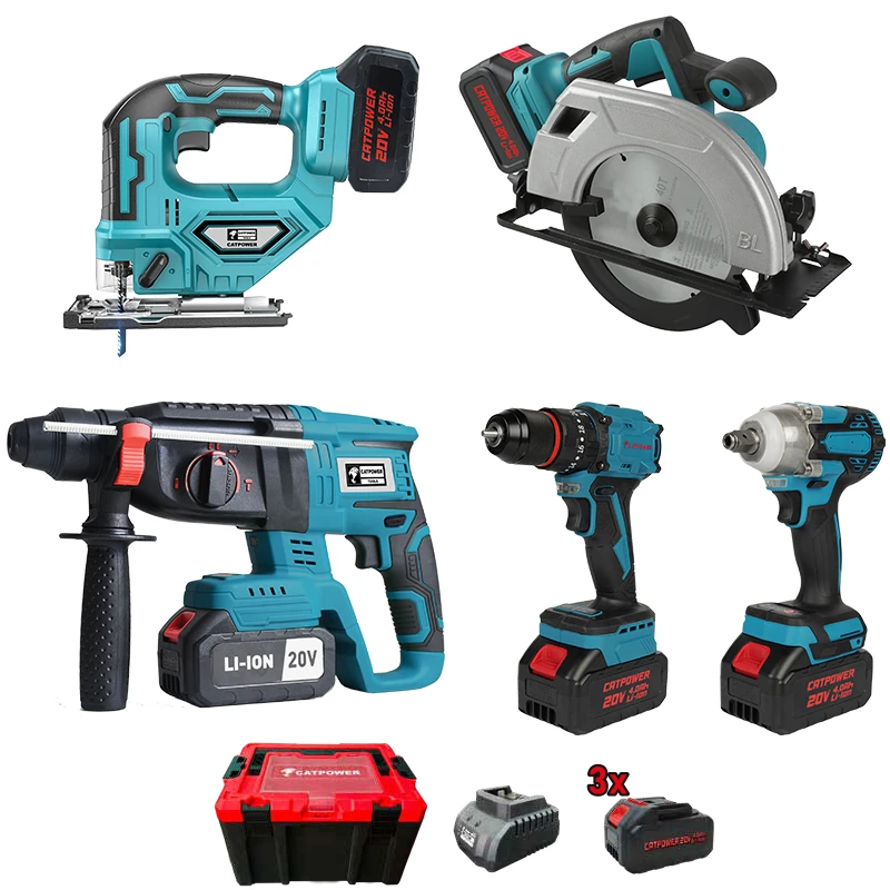 KÖMÜRSÜZ AKÜLÜ SET: DARBELİ VİDALAMA / KIRICI-DELİCİ / AKÜLÜ SUNTA KESME / / SOMUN SIKMA / DEKUPAJ 20V 4.0aH Lİ-İON