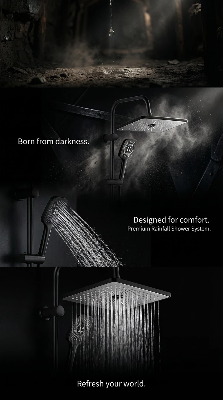 Vann Kolonlu Siyah Tepe Duş Seti 5 Yıl Garantili