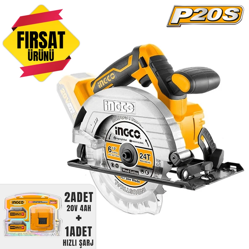 Li-ion Akülü Sunta Kesme 165mm 20V + Li-ion Akü ve Şarj Cihazı Seti 20V 4.AH (ING-FBCPK1424E)