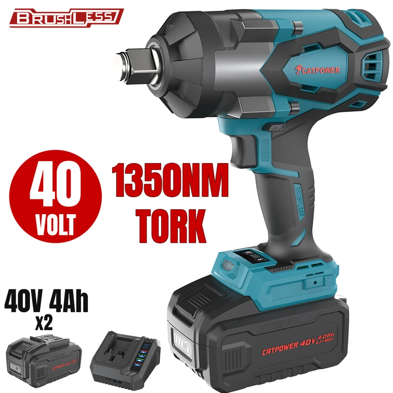 KÖMÜRSÜZ AKÜLÜ SOMUN SIKMA 3/4'' Lİ-İON 40V +( 4.0 ah AKÜ 2 ADET)+(Hızlı Şarj Cihazı)