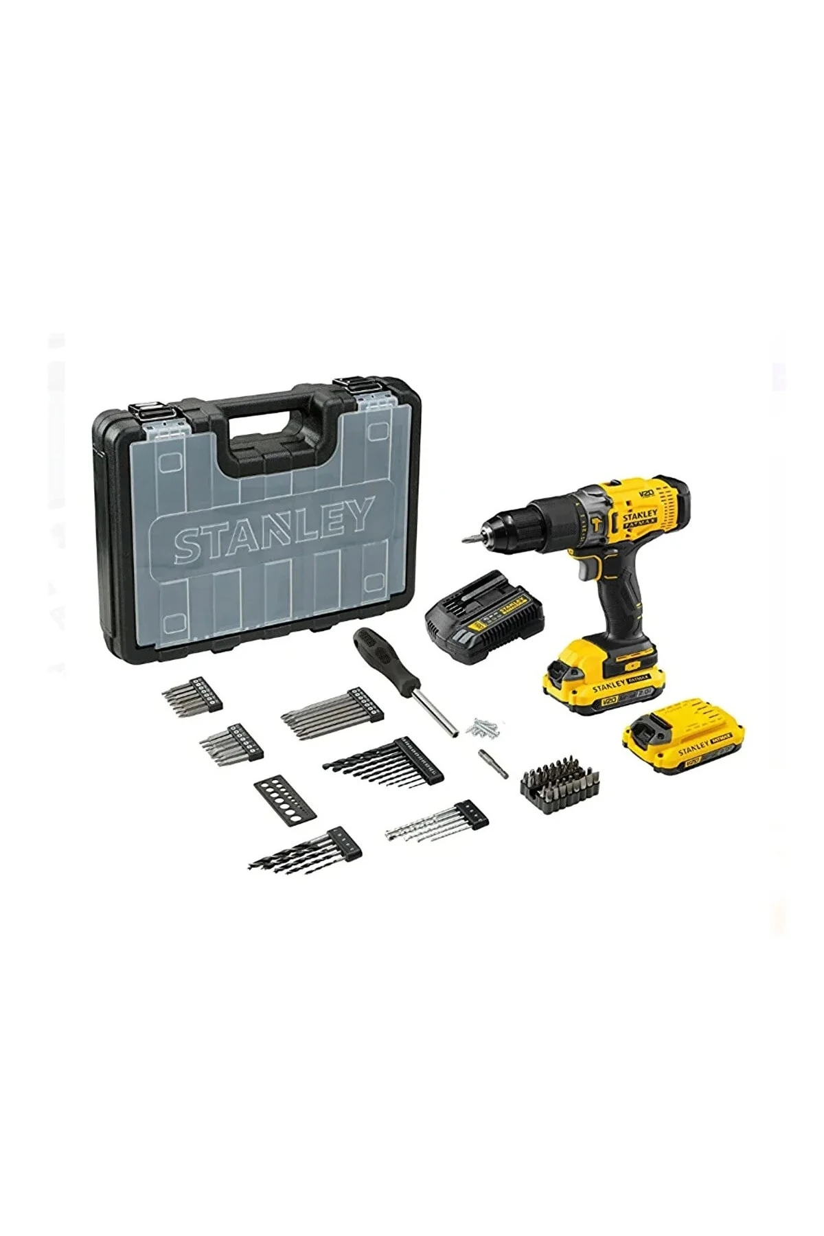 Fatmax 18V 2Ah V20 Çift Akü Darbeli Matkap + 100 Parça Uç Seti Hediyeli