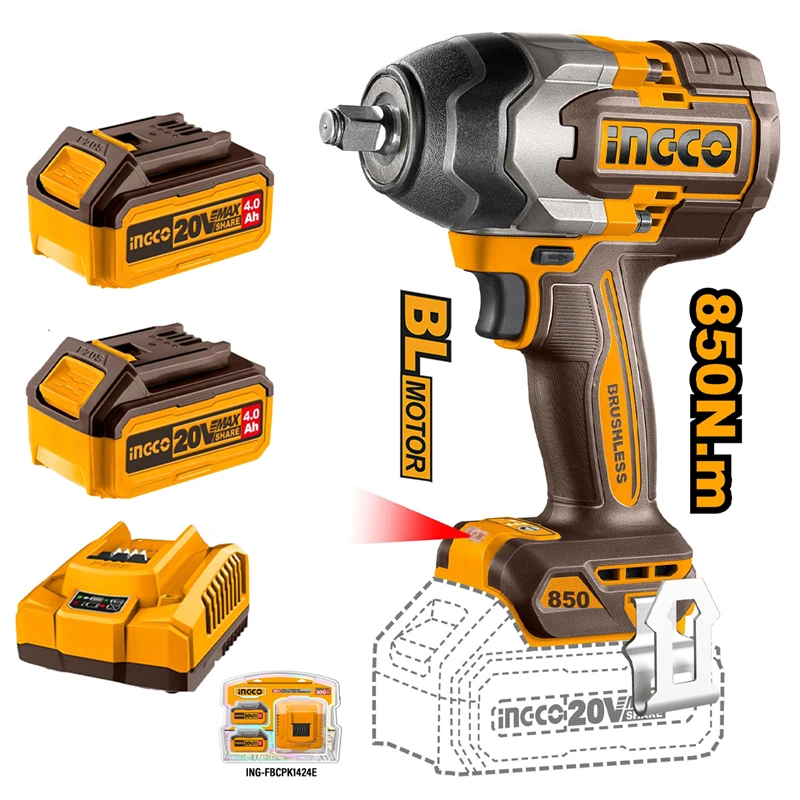 Li-ion Akülü Somun Sıkma 1/2" 20V 4.0Ah + Li-ion Akü ve Şarj Cihazı Seti 20V 4.AH (ING-FBCPK1424E)