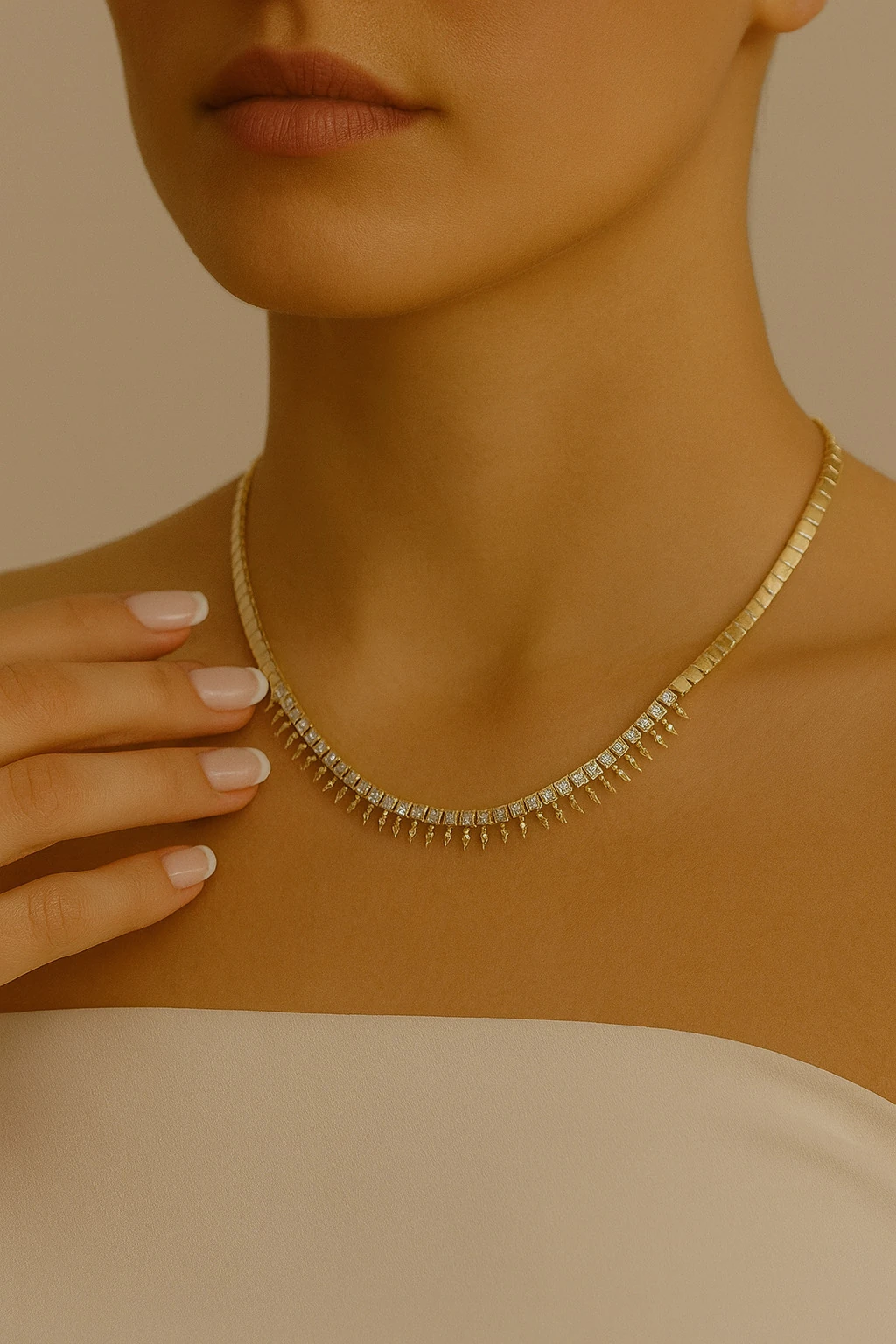 Su Yolu Taşlı Gold Kolye