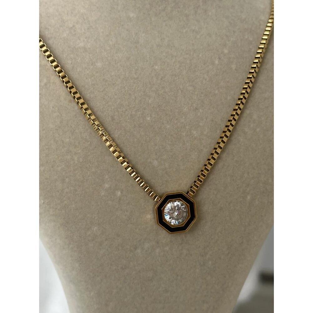 Gold Siyah-Taşlı Kolye