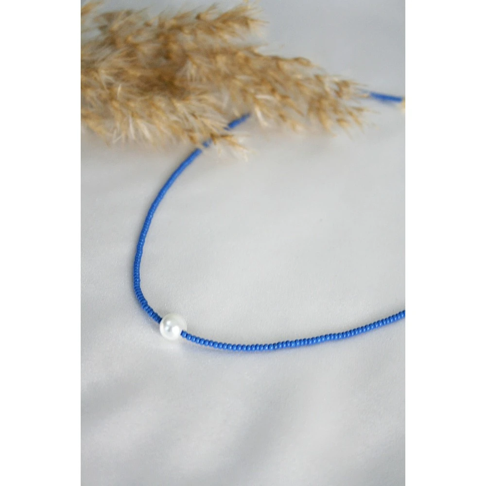 Lacivert- İnci Boncuk Kolye