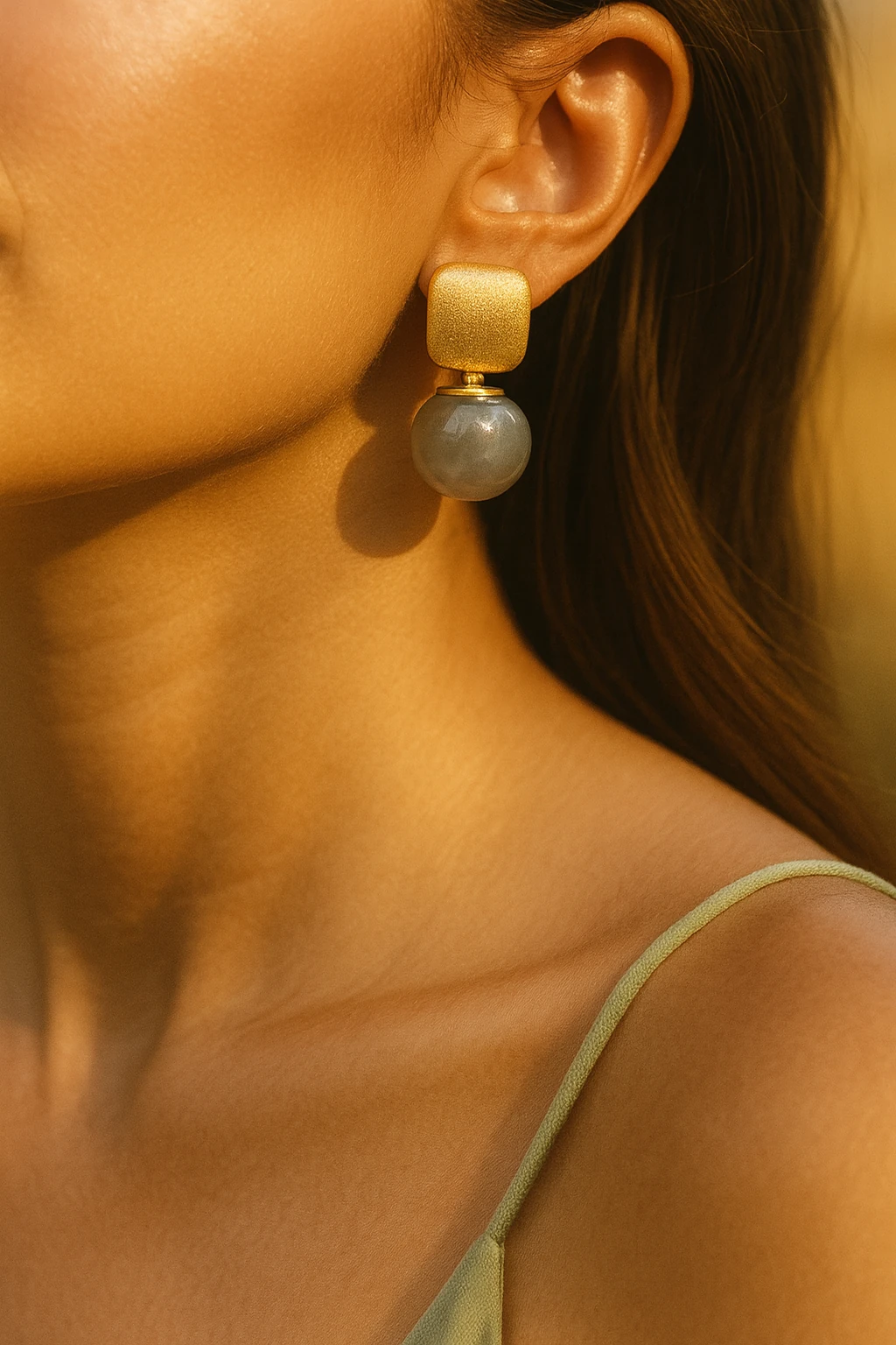 Füme Top Sallantılı Gold Küpe