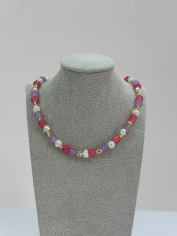 Lila-Pembe-İnci Gold Kolye