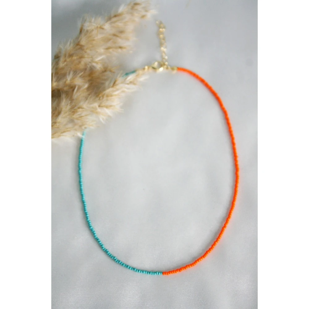 Turkuaz-Turuncu Boncuk Kolye