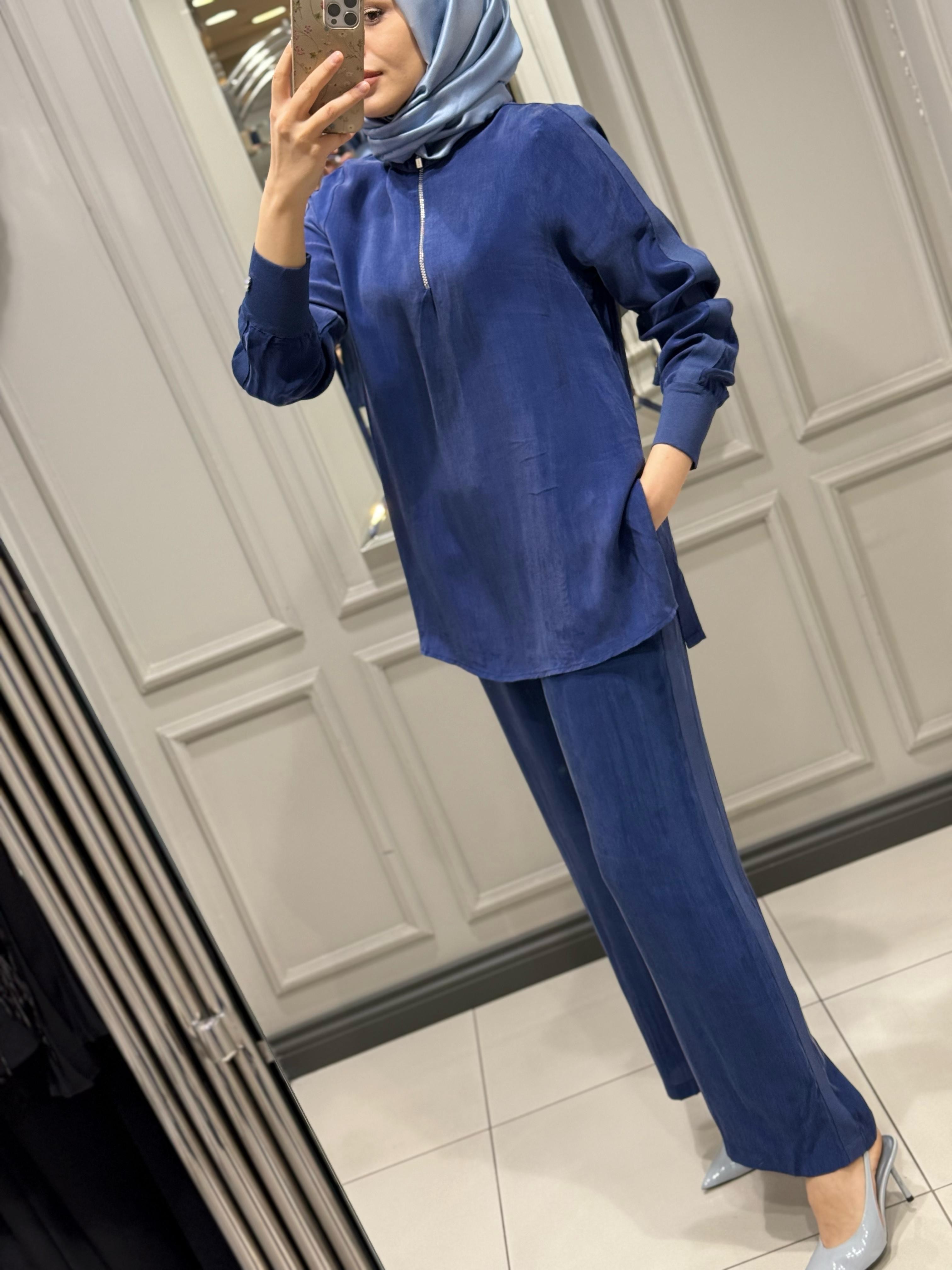 DALİDA CUPRO TUNİK PANTOLON TAKIM NAVY BLUE