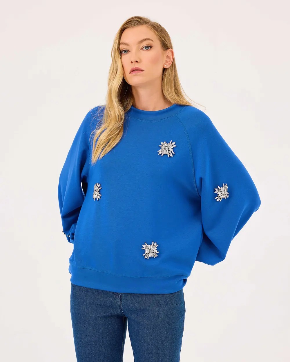 SEÇİL TAŞLI SWEATSHIRT - SAX MAVI