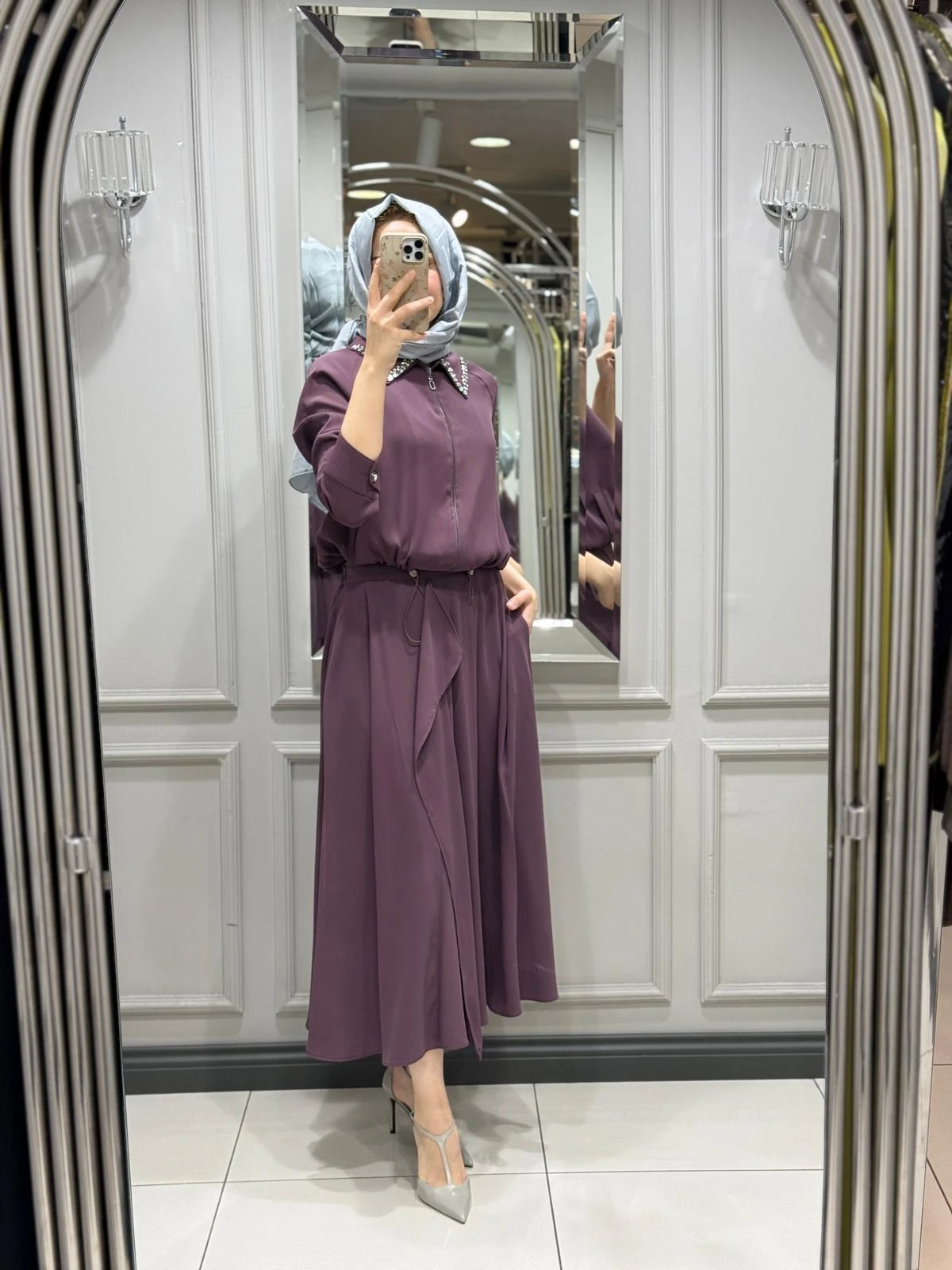 MY312 YAKASI TAŞLI TAKIM - İNCİR MORU