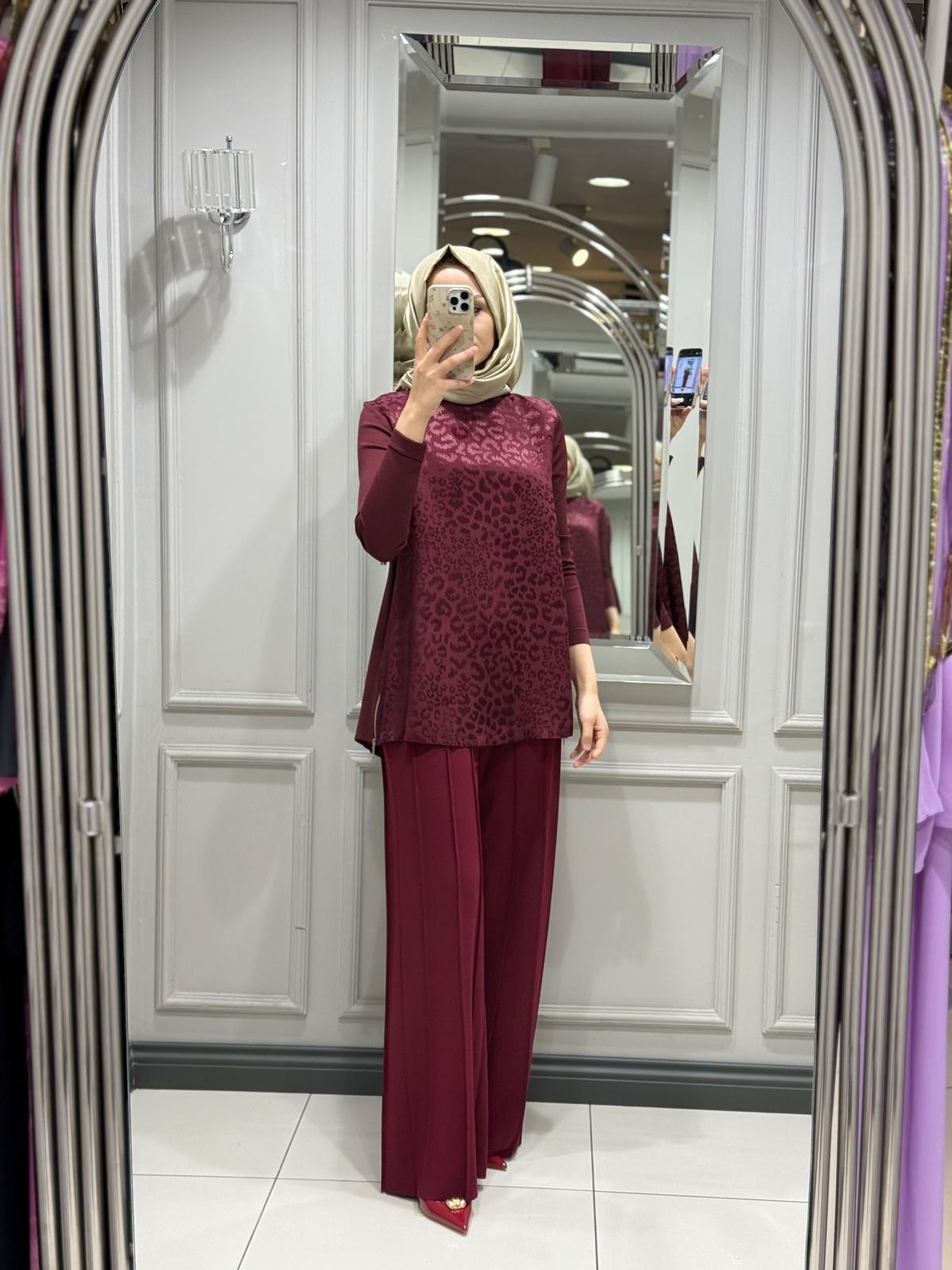SENTEZ LİORA GENİŞ PAÇA ÖRME PANTOLON - BORDO