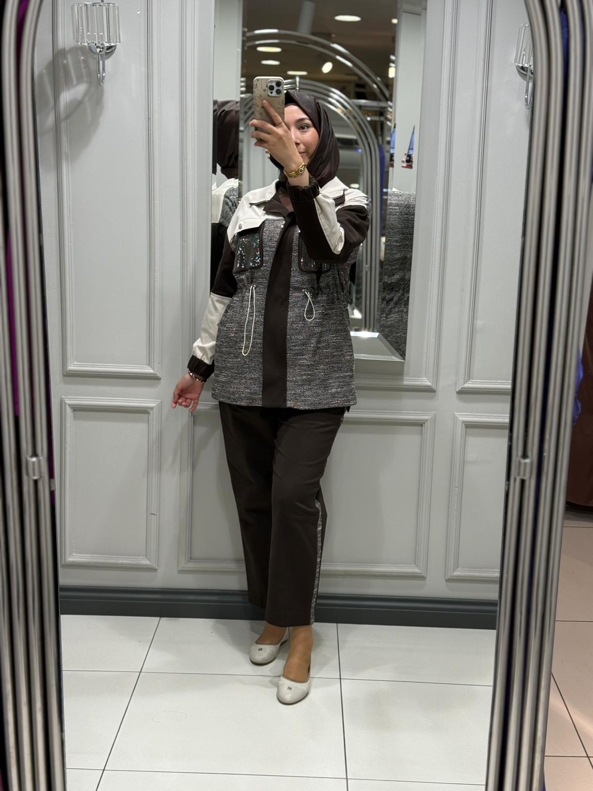 MY312 TAŞLI TAKIM - KAHVE