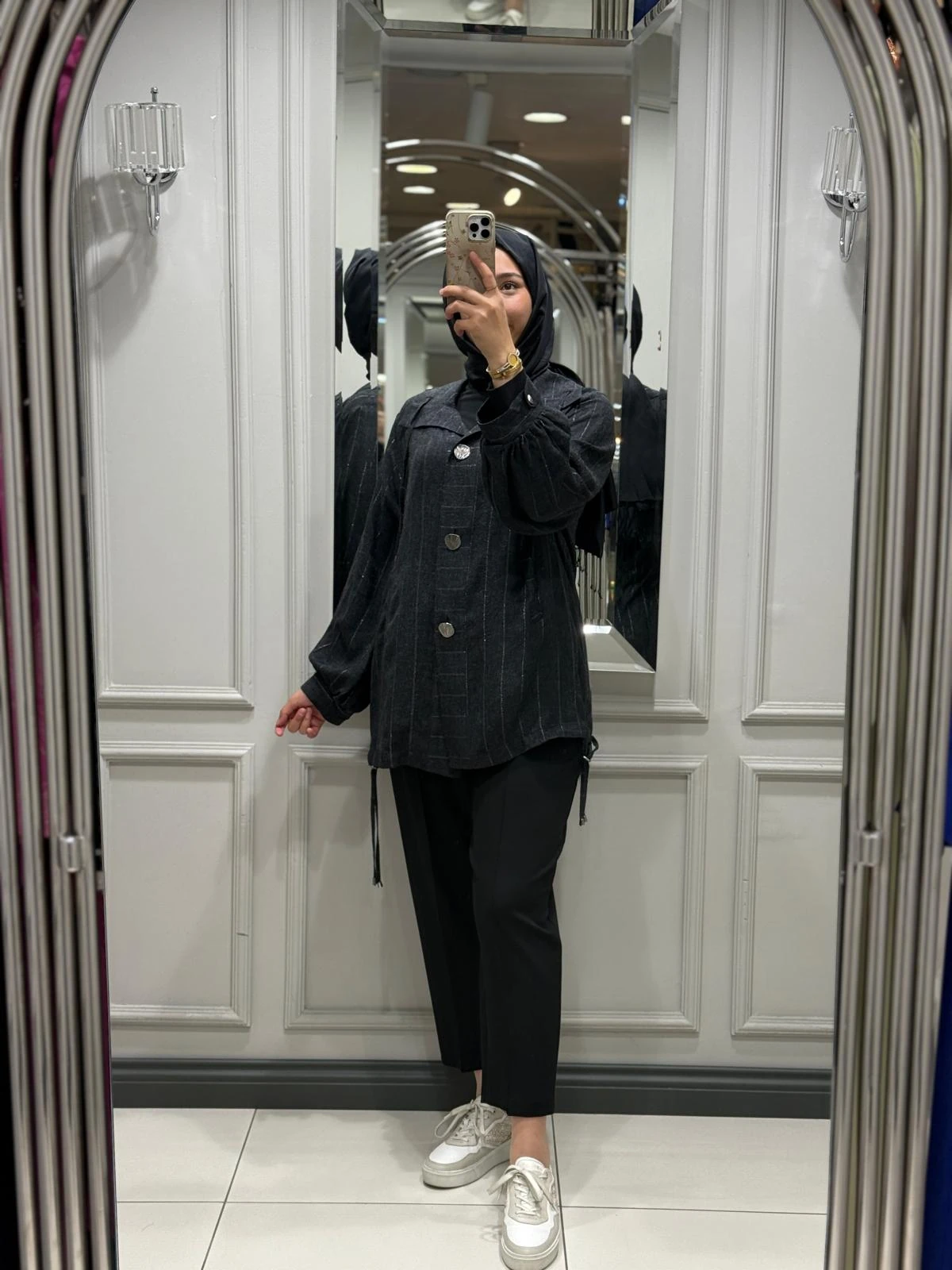 DULE ÇİZGİLİ KISA KAP - ANTRASIT